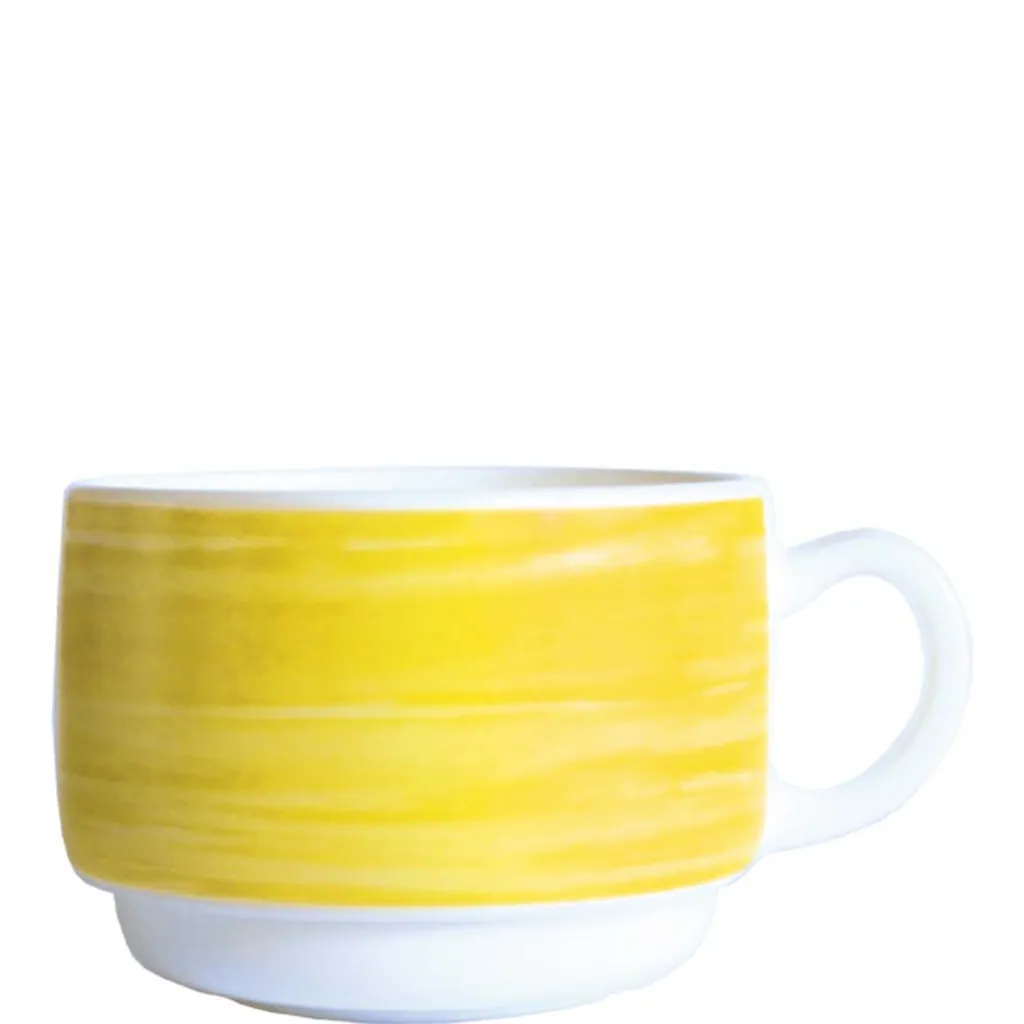 Arcoroc Brush Yellow Obertasse, Kaffeetasse, stapelbar, 190ml, Opal, gelb, 12 Stück